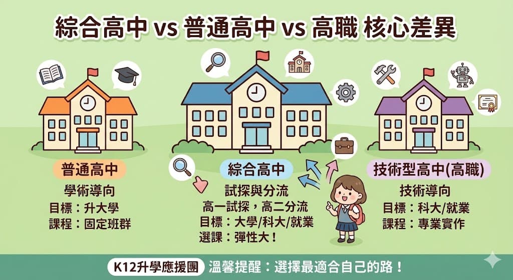 綜合高中與普通高中、高職有什麼不同?