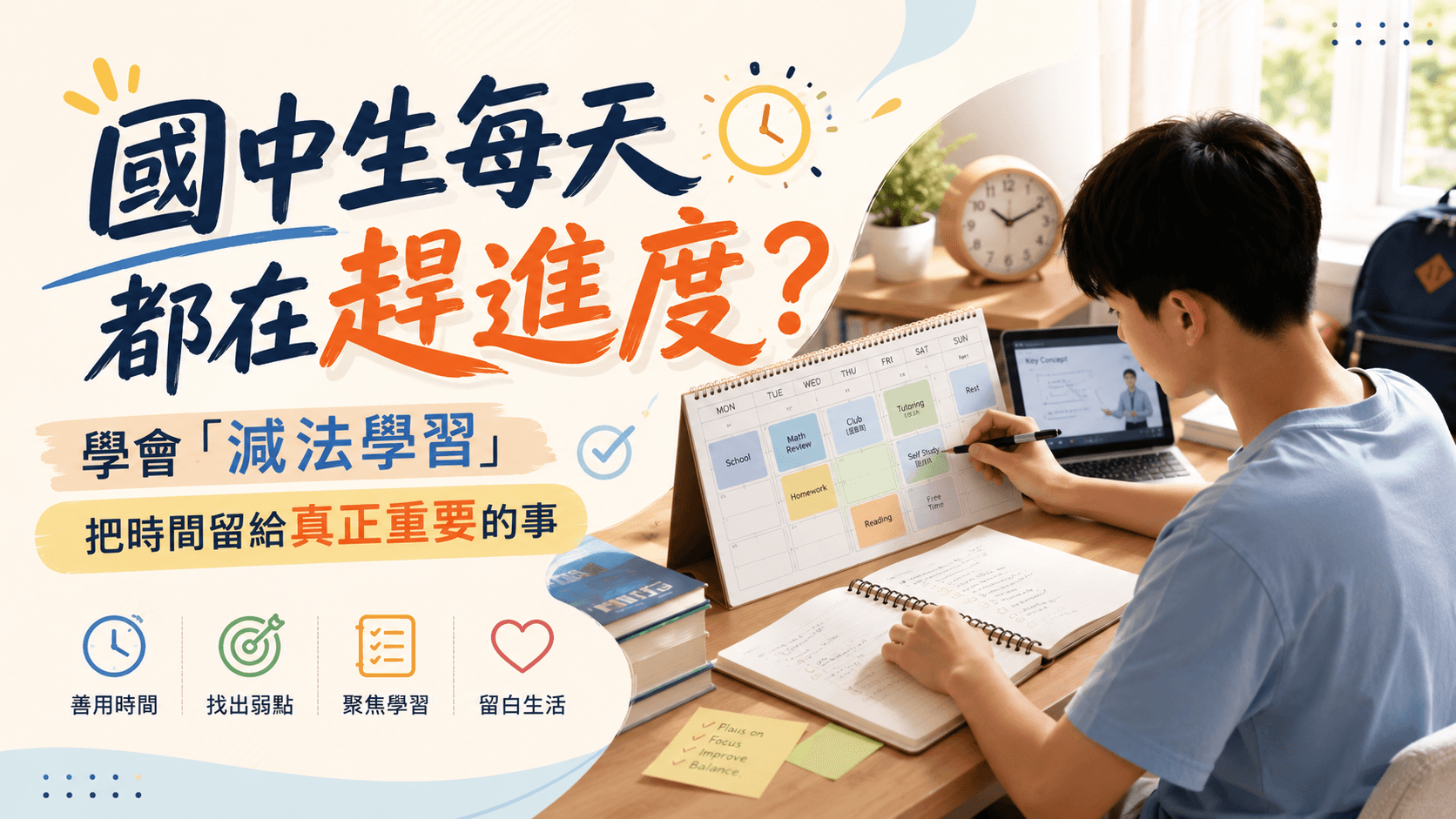 國中生每天都在趕進度?學會「減法學習」,把時間留給真正重要的事