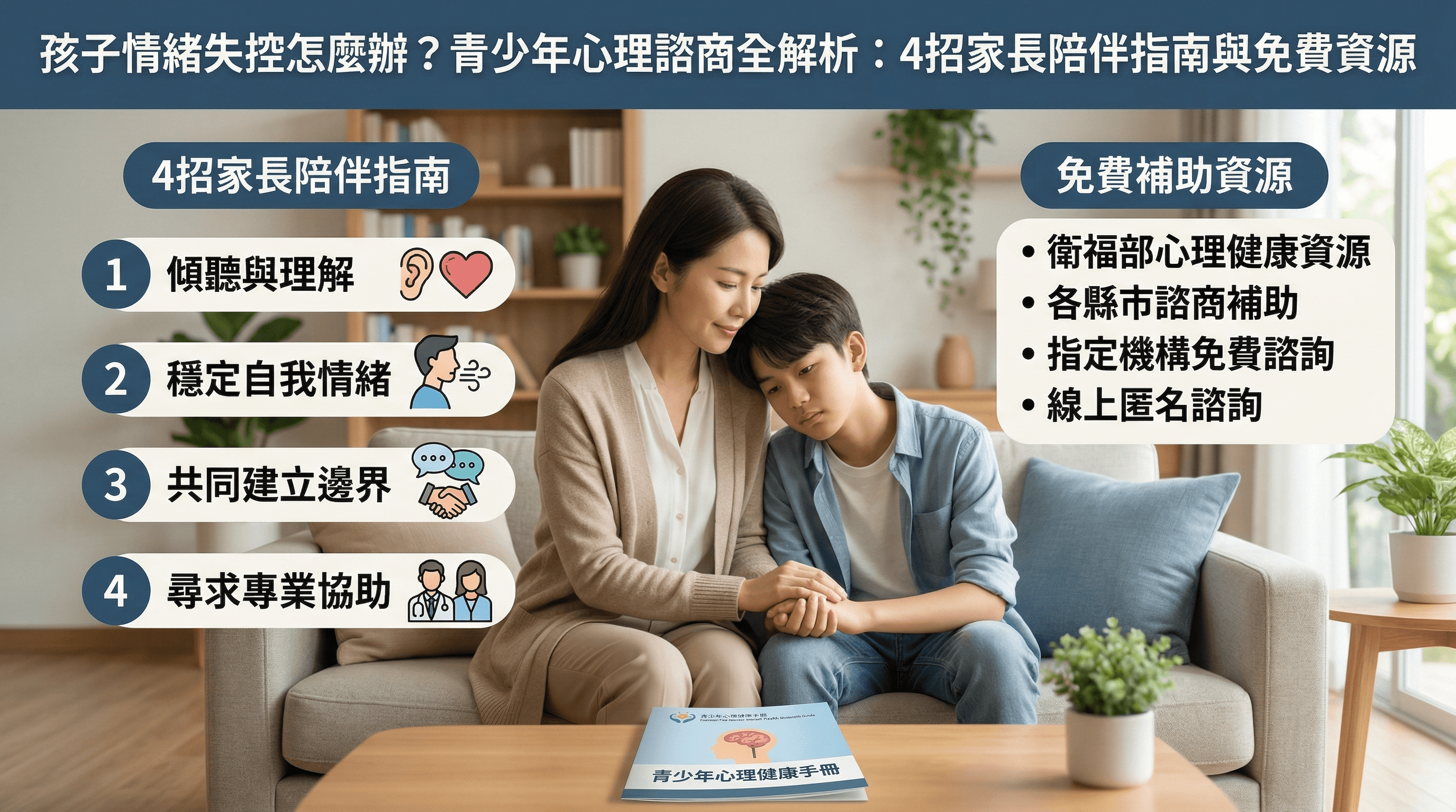 孩子情緒失控怎麼辦?青少年心理諮商全解析:4 招家長陪伴指南與免費補助資源