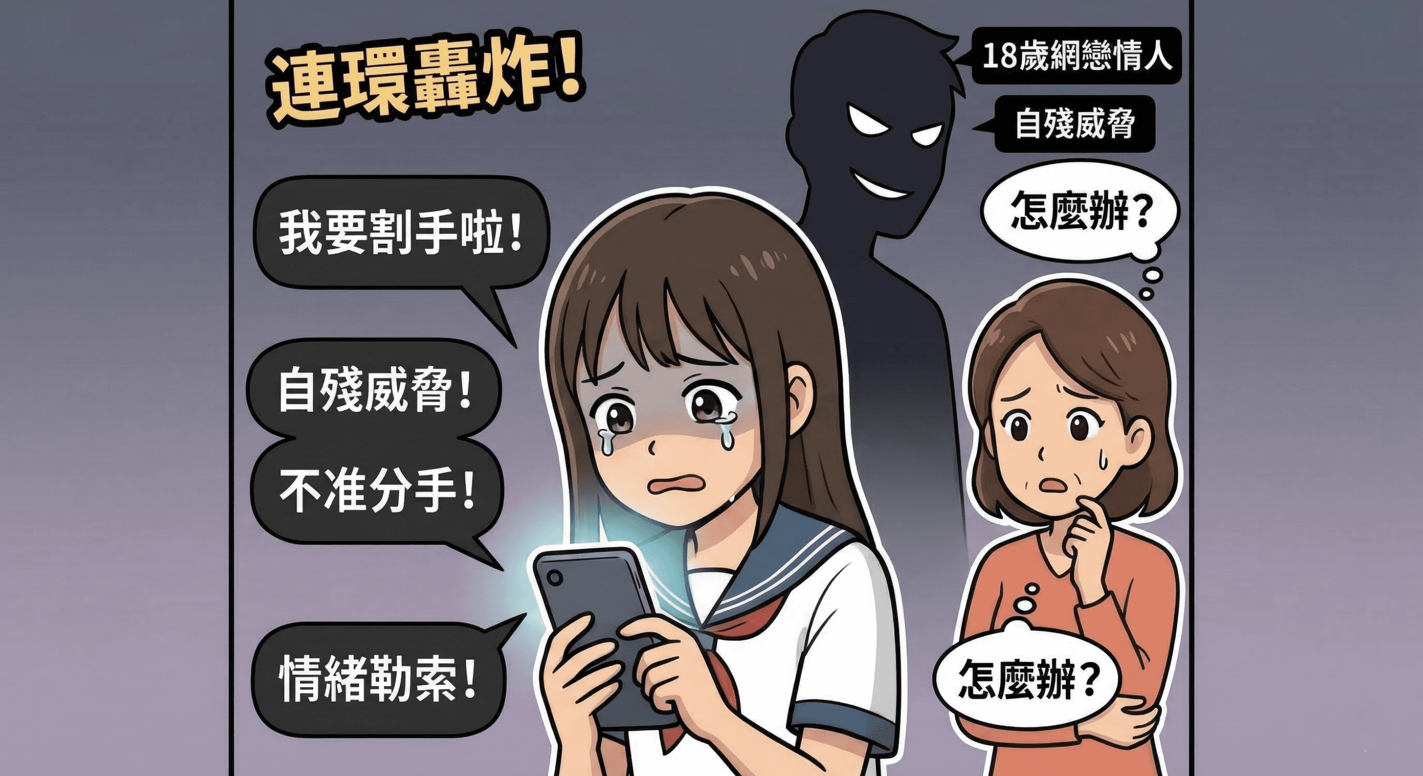 國中女兒遇網戀恐怖情人?面對男方「自殘與情緒勒索」,家長必學的 4 大破局策略