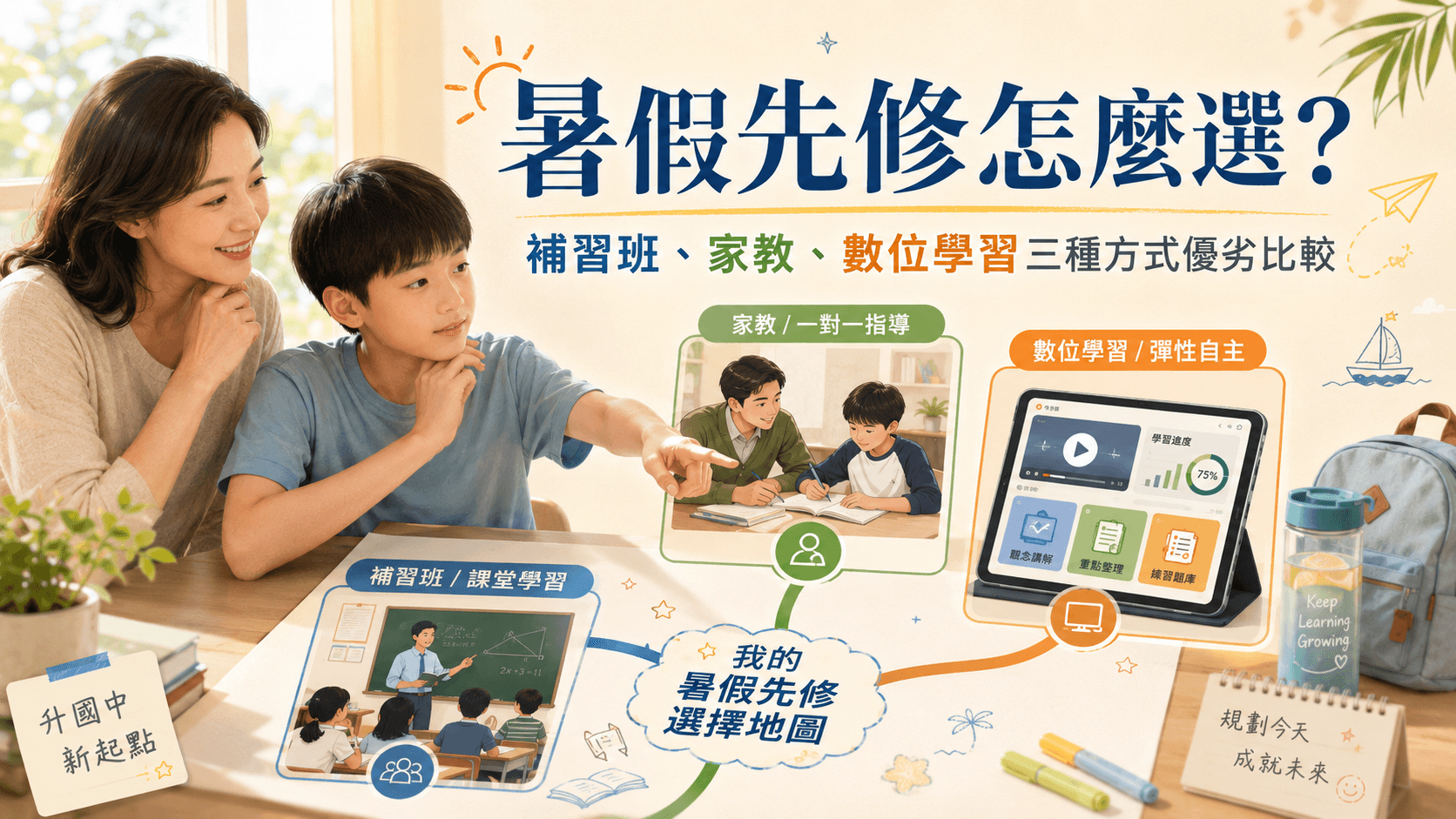 暑假先修怎麼選?補習班、家教、數位學習三種方式優劣比較