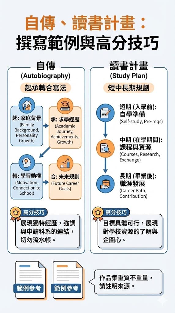 自傳、讀書計畫撰寫範例與高分技巧